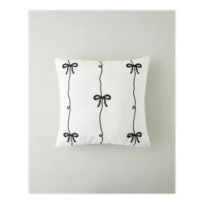 Ribbon Dolgulu Kırlent 45x45 cm Siyah - Beyaz
