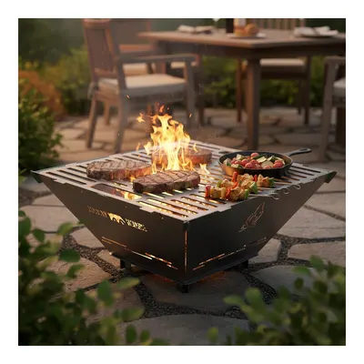 KAMP AYISI FireNest Core Taşınabilir 3 mm Karbon Çelik 1.5 mm Paslanmaz Izgara Çantalı Ateş Çukuru Seti