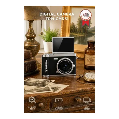 TORIMA CMR51 Mini Dijital Retro Kamera 48MP 8X Zoom Flip Ekranlı Selfie Video Vlog Kamerası Siyah