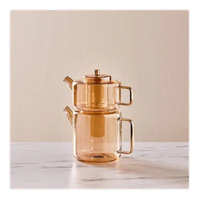 Flat Borosilikat Cam Midi Çaydanlık Takımı Amber 1,1L & 1,8L