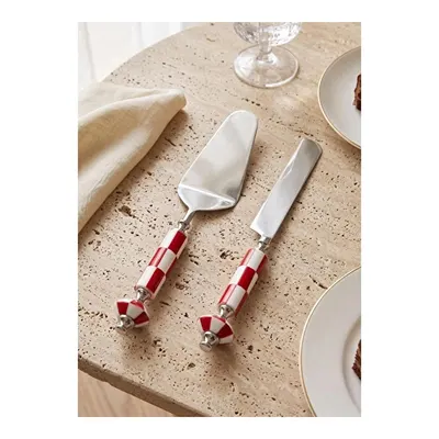 The Mia Gingham Pasta Servis Takımı Kırmızı Beyaz 2 Parça