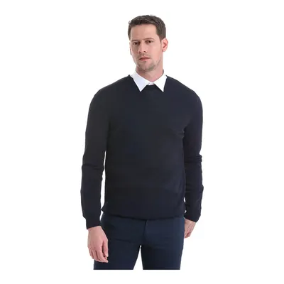 Lacivert Regular Fit Düz Bisiklet Yaka Triko Kazak