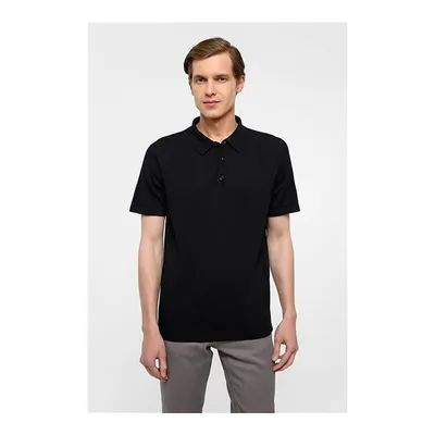 Siyah Regular Düz Polo Yaka Triko