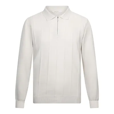 Bej Regular Fit Fermuarlı Polo Yaka Rayon Triko Kazak