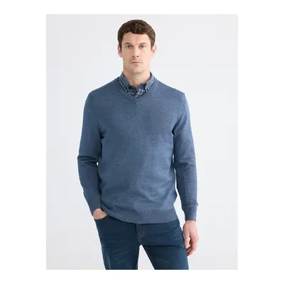 Mavi V Yaka Erkek Triko Kazak
