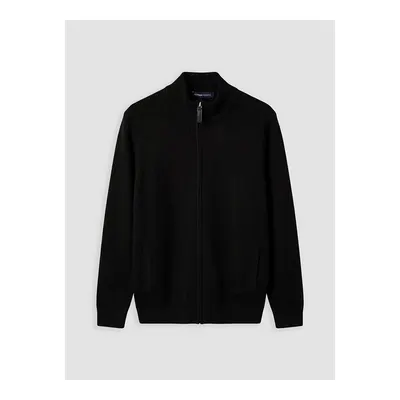 Siyah Regular Fit Dik Yaka Erkek Triko Hırka