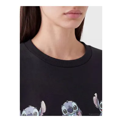 Antrasit Stitch Baskılı Oversize Kadın Kalın Sweatshirt